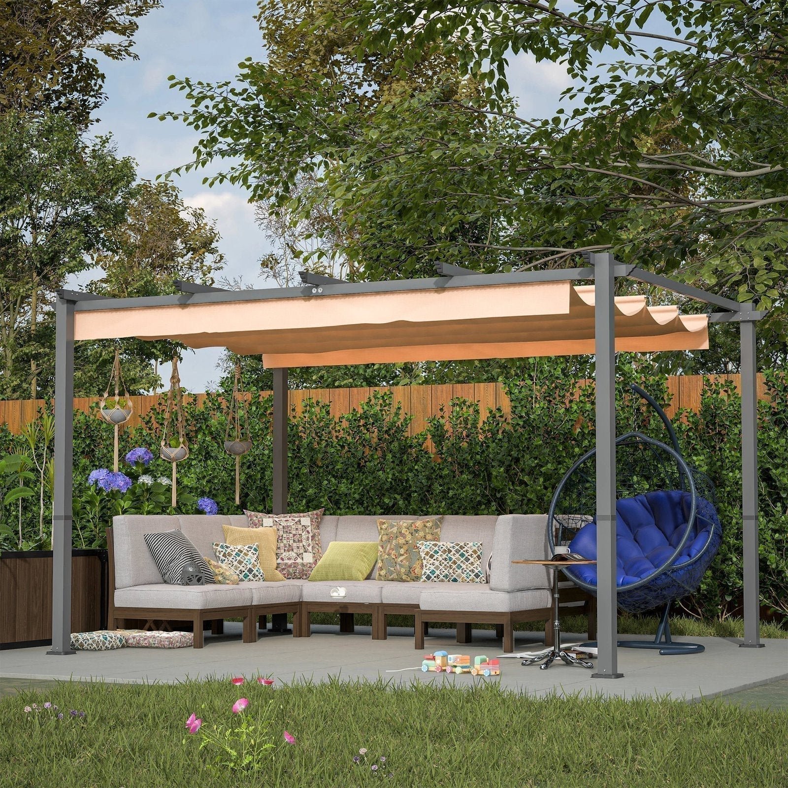 Stylish 10′ x 13′ Aluminum Patio Pergola with Retractable Canopy – Perfect Backyard Shade Shelter for Outdoor Parties - Image 2