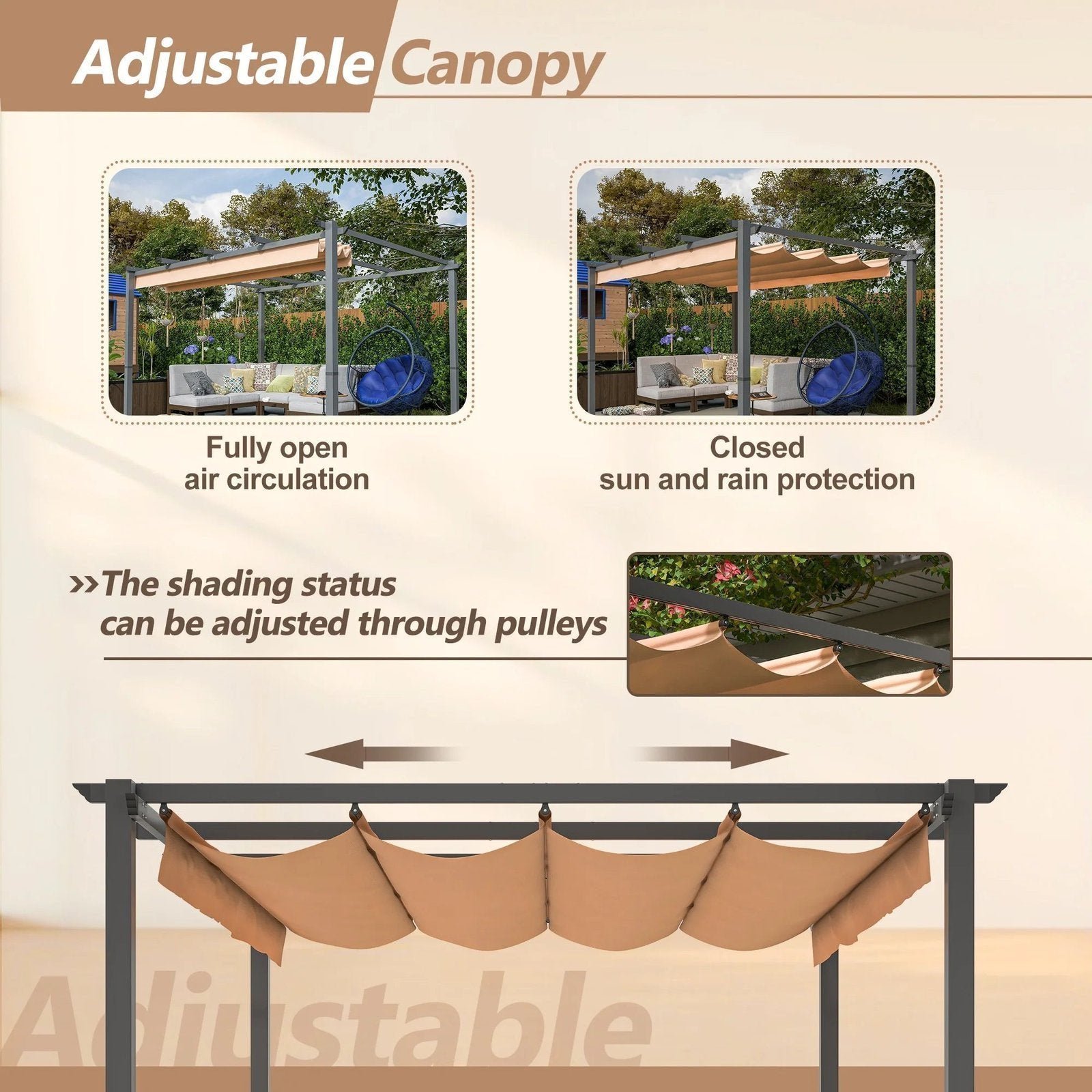 Stylish 10′ x 13′ Aluminum Patio Pergola with Retractable Canopy – Perfect Backyard Shade Shelter for Outdoor Parties - Image 3
