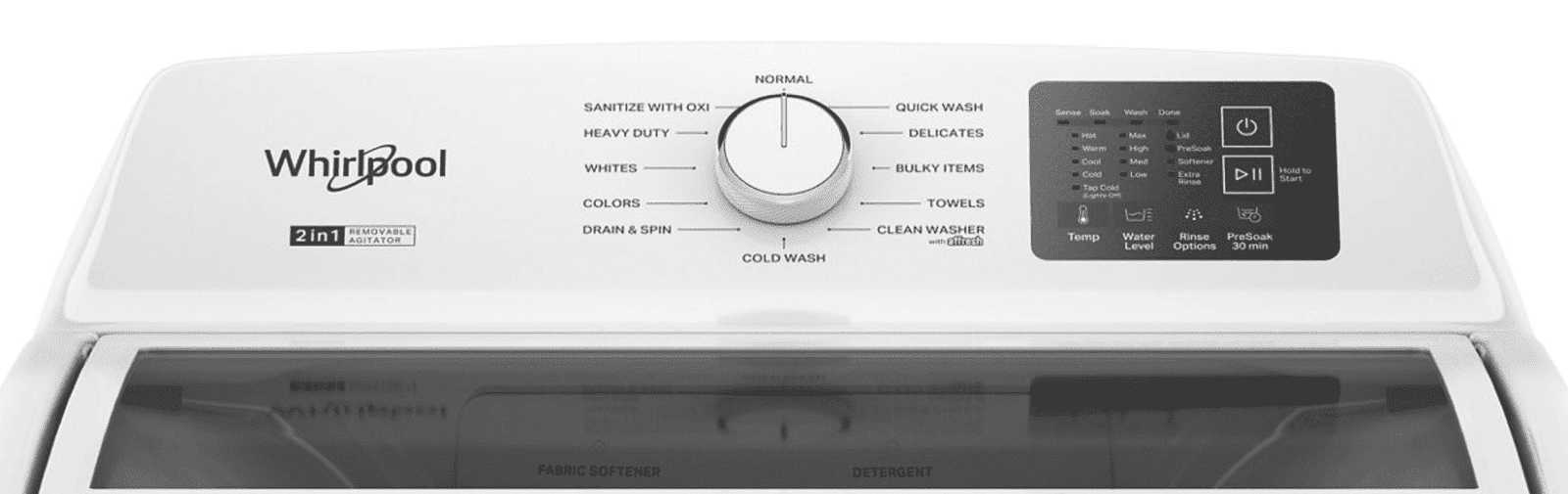 Whirlpool WTW4307SW 4.2–4.3 Cu. Ft. Top Load Washer with 2-in-1 Removable Agitator, Soft Close Glass Lid, White - Image 2