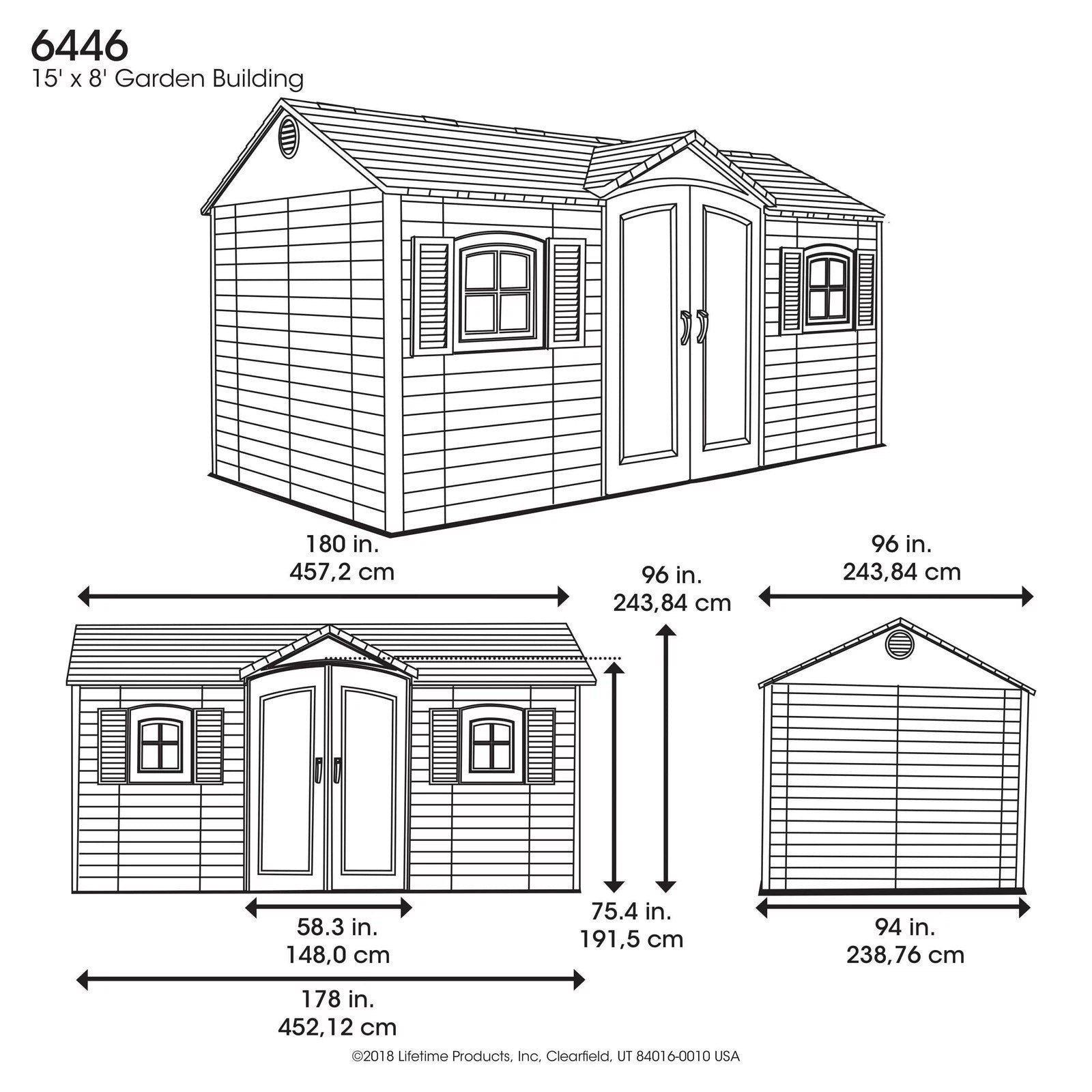 Lifetime 15 ft. x 8 ft. Outdoor Garden Storage Shed with Double Doors & Skylights - Image 2
